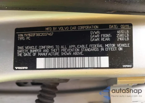 2012 Volvo S60 T5 из США, поврежденный, VIN YV1622FS6C2037467